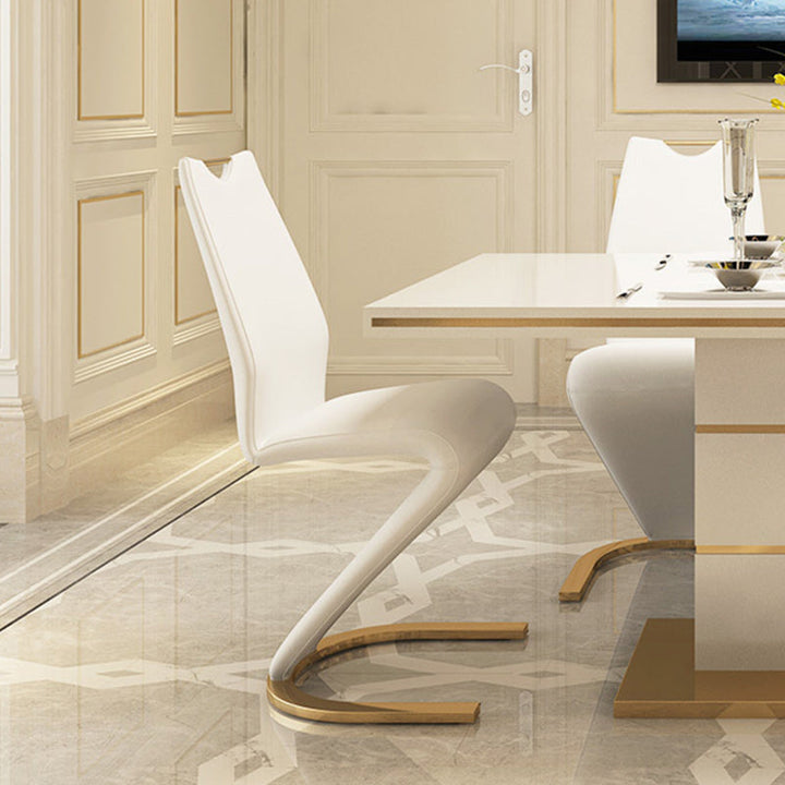Moderner minimalistischer U-förmiger Rahmen Rechteck PU-Leder Titan Gold Silberbeschichteter Esszimmerstuhl Rückenlehne ohne Armlehnen für Esszimmer 