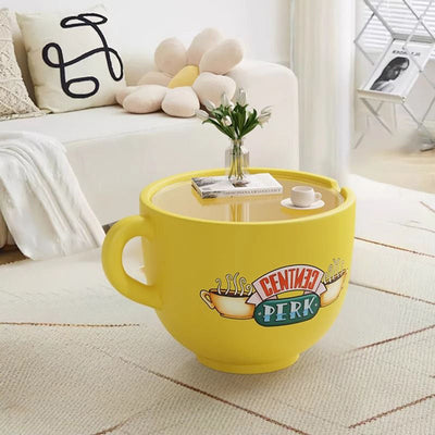 Table d'appoint en résine avec verre et rangement pour salon - Tasse à café ronde créative contemporaine 