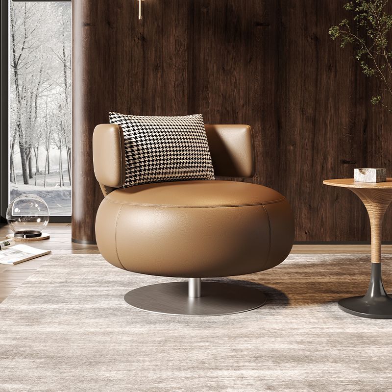 Contemporary Scandinavian Round Curved PU Leather Sponge Stainless Steel Accent Chair Backrest Rotatable For Living Room