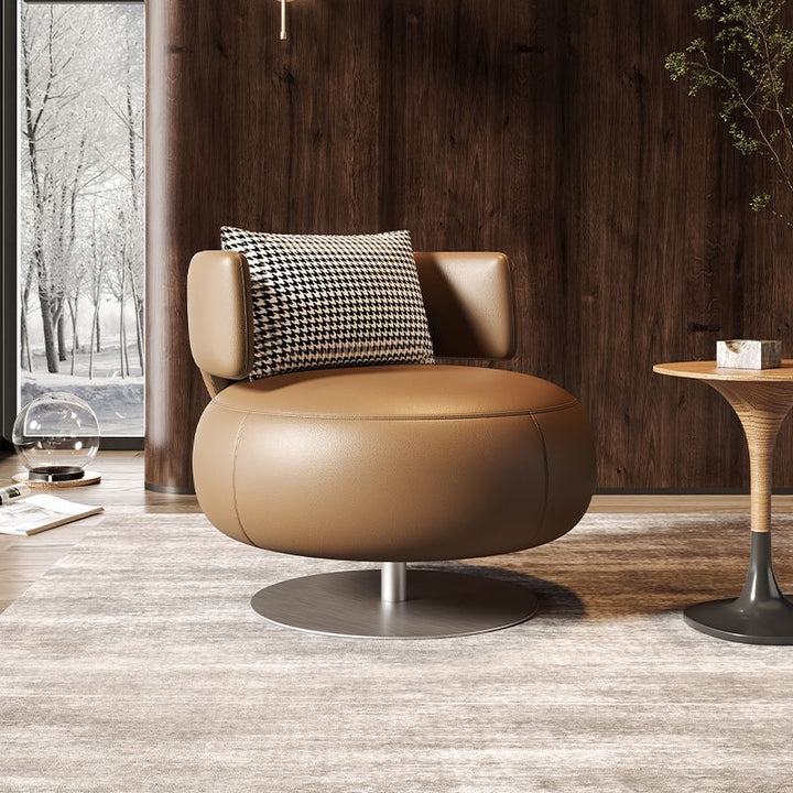 Chaise d'accent contemporaine scandinave ronde en cuir PU courbé éponge acier inoxydable dossier rotatif pour salon 