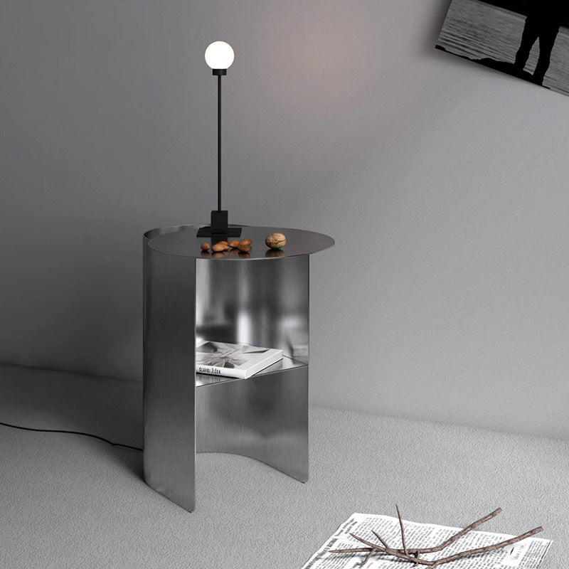 Moderner minimalistischer runder Edelstahl-Beistelltisch 2-stufig für das Wohnzimmer 