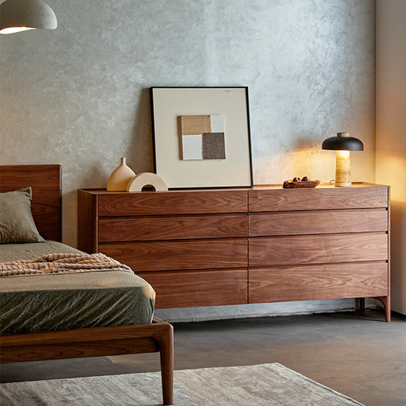 Modern Minimalist Rectangular Solid Wood Multi-Layer Plate Nightstand 5/8 Drawer For Bedroom