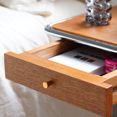 Moderner minimalistischer quadratischer Beistelltisch aus Holz und Edelstahl, 1-stufig, für das Wohnzimmer 