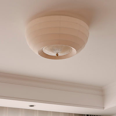 Traditional Japanese Round Hardware Fabric Crystal LED Flush Mount Ceiling Light For Bedroom