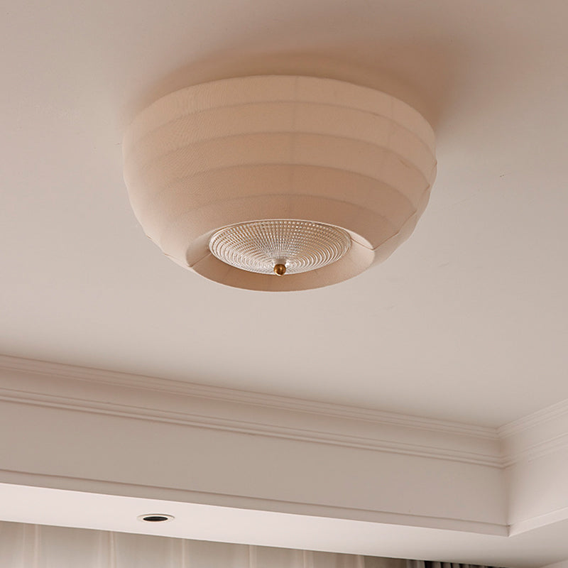 Traditional Japanese Round Hardware Fabric Crystal LED Flush Mount Ceiling Light For Bedroom
