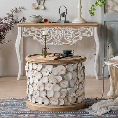 Moderner Art Deco runder Blütenblätter Holz-Eisen-Couchtisch 1-stufig für das Wohnzimmer 