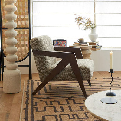 Traditional French Rectangular Cotton-Linen Fabric Solid Wood Accent Chair Backrest Armrest For Living Room