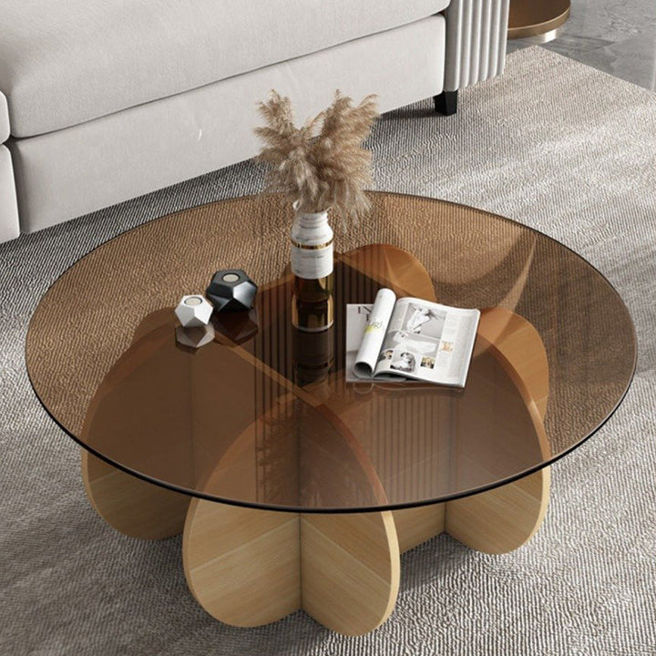 Modern Luxury Round Oval Cross Base Glass MDF Coffee Table For Living Room