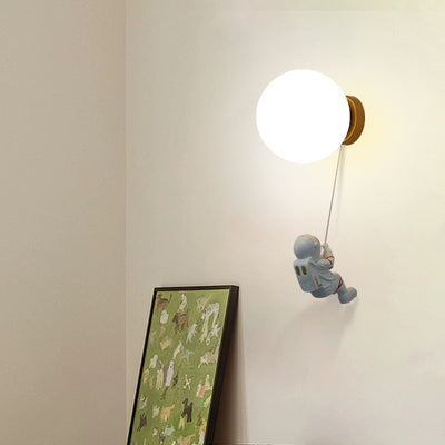 Modern Minimalist Spherical Round Resin Glass 1-Light Wall Scone Lamp For Bedroom