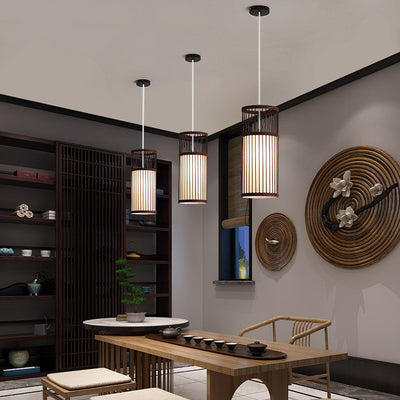 Linterna colgante de bambú tejido Zen japonés de 1 luz 