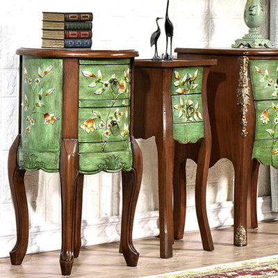 Table d'appoint traditionnelle européenne carrée ronde peinte à la main en bouleau, bois de caoutchouc, MDF, métal à 2 tiroirs pour salon 