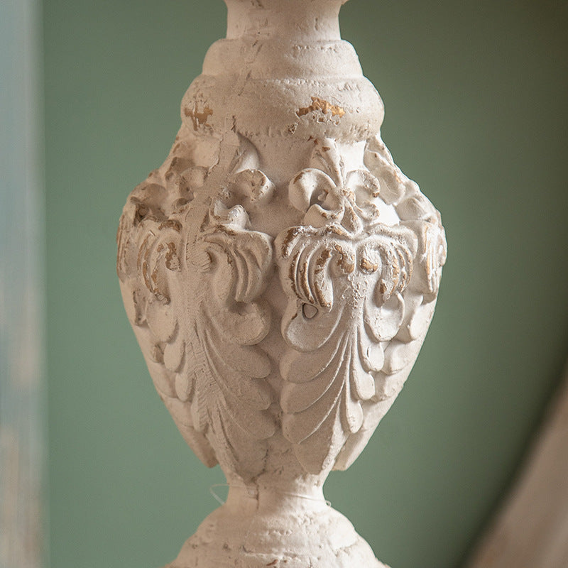 Traditional French Round Square Base Carved Magnesium Oxide Chinese Fir End Table For Living Room