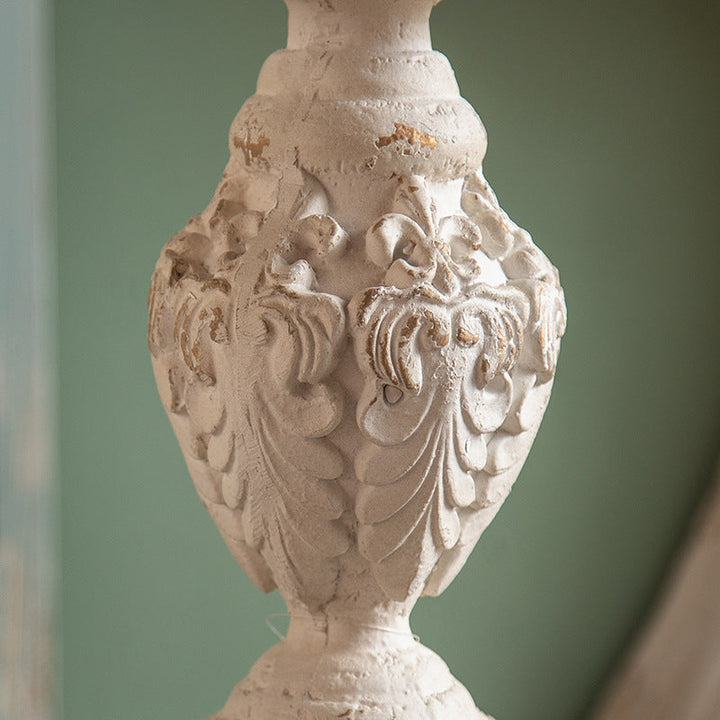 Traditional French Round Square Base Carved Magnesium Oxide Chinese Fir End Table For Living Room