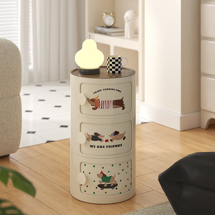 Mesa de noche cilíndrica creativa contemporánea de ABS con 2/3 cajones para dormitorio 