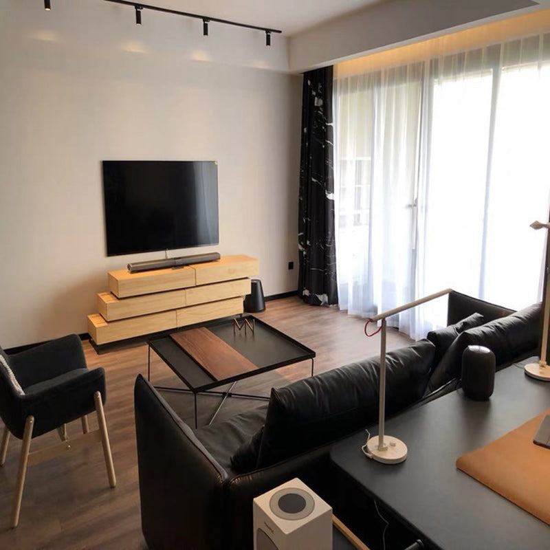 Moderner rechteckiger Couchtisch im Industrial-Stil aus Eisen und umweltfreundlichem Holzwerkstoff für das Wohnzimmer 