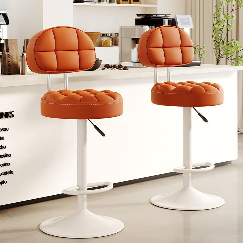 Contemporary Scandinavian Round Steel PU Leather Height Adjustable Bar Stool For Kitchen