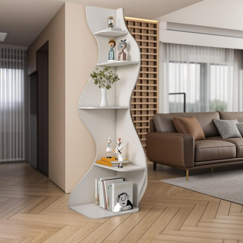 Contemporary Creative Seagrass-Shaped Particle Board Corner Cabinet With 5-Tier For Living Room