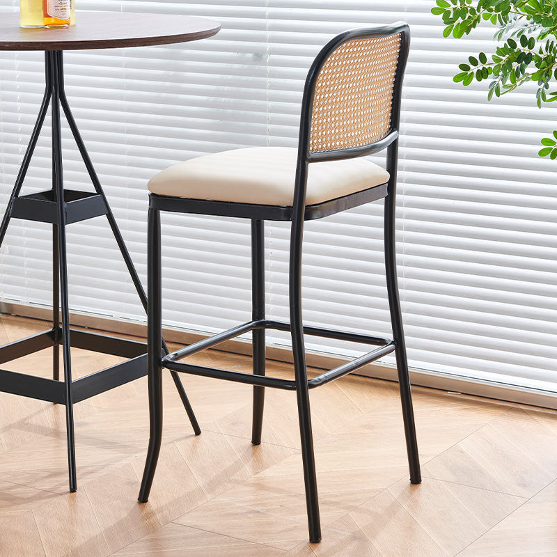 Modern Minimalist PE Faux Nappa Leather Iron Rectangular Bar Stool Backrest Armless For Dining Room