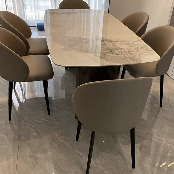 Modern Minimalist Microfiber Leather Plywood Carbon Steel Sponge Square Elliptical Curved Dining Chair Backrest For Dining Room