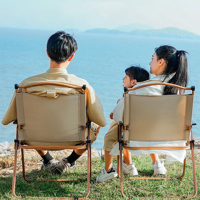 Modern Minimalist Square Fabric Carbon Steel Beech Wood Backrest Armrest Folding Chair For Outdoor