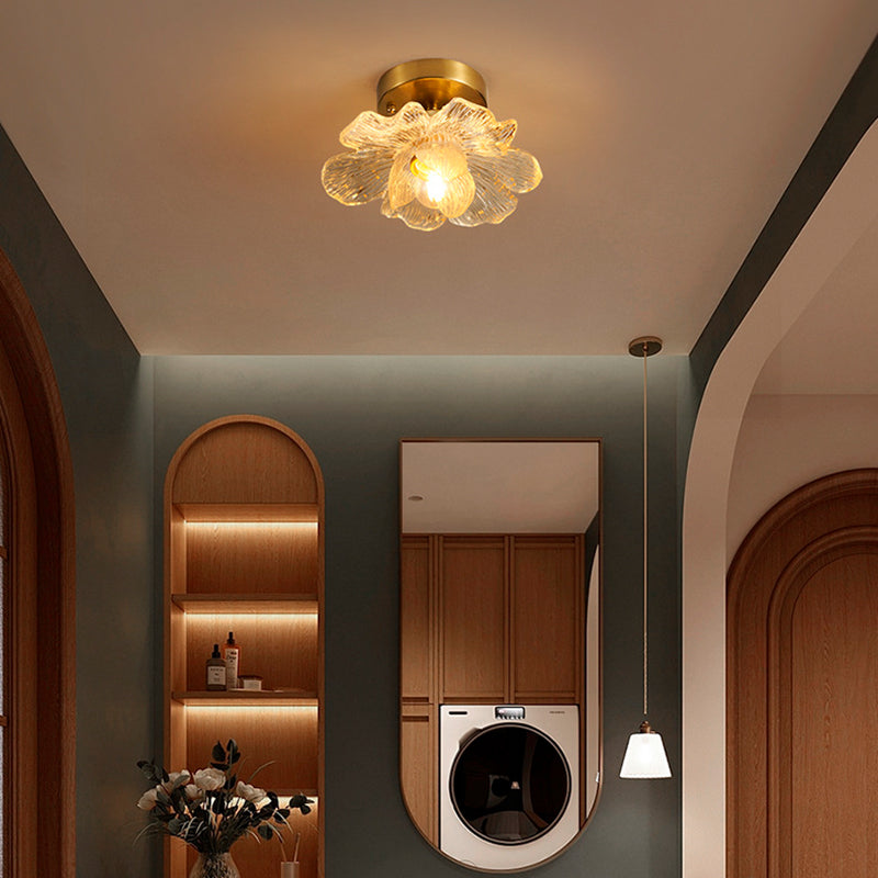 Traditional French Acrylic Iron Aluminum Petal-Shaped 1-Light Semi-Flush Mount Ceiling Light for Living Room
