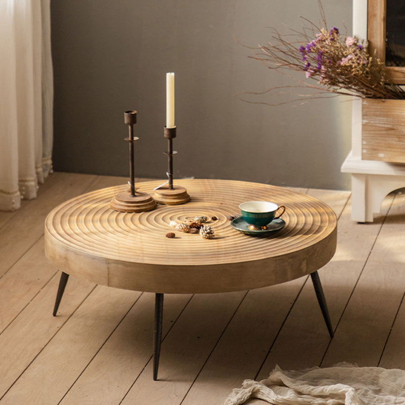 Traditional Japanese Round Tabletop Medium Density Fiberboard Iron Coffee Table 3/4-Leg For Living Room