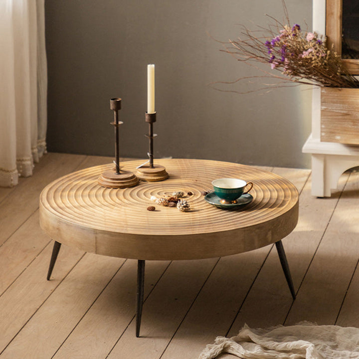 Traditional Japanese Round Tabletop Medium Density Fiberboard Iron Coffee Table 3/4-Leg For Living Room