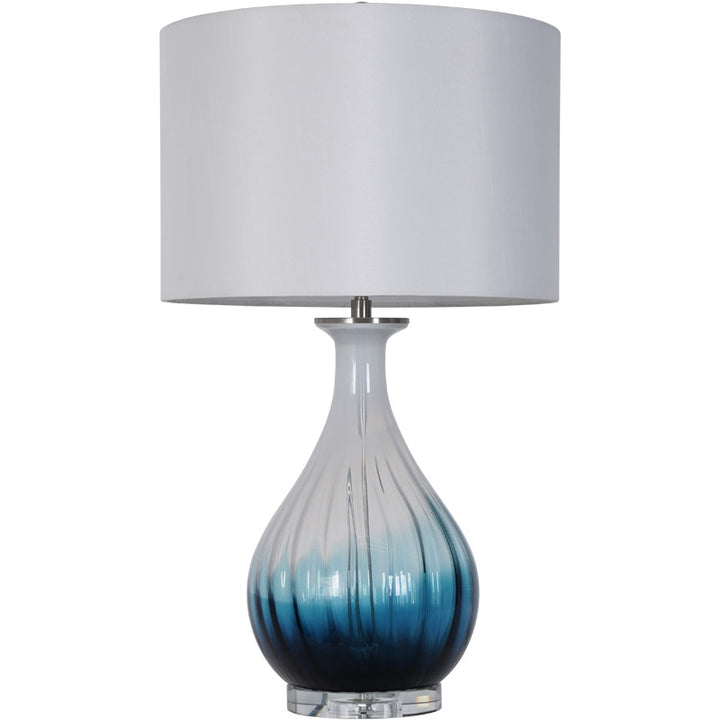 Lampe de table 1 lumière en tissu avec vase en verre dégradé bleu minimaliste moderne pour chambre à coucher 