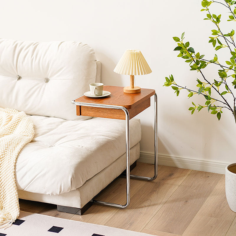 Moderner minimalistischer quadratischer Beistelltisch aus Holz und Edelstahl, 1-stufig, für das Wohnzimmer 