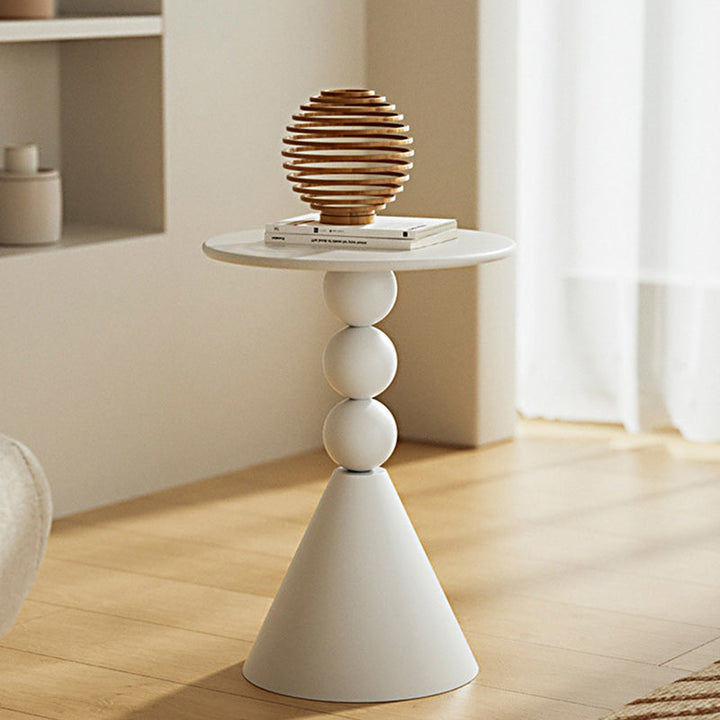 Moderner Art Deco Runder Kugel-Kegel Marmor Eisen Metall Beistelltisch 1-stufig für Wohnzimmer 