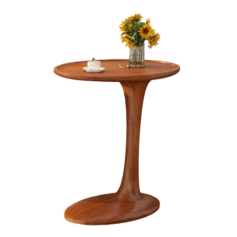 Modern Minimalist Oval Solid Wood Side Table 1-Tier For Living Room