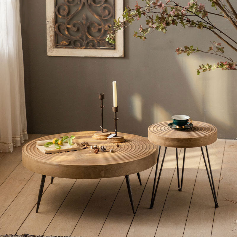 Traditional Japanese Round Tabletop Medium Density Fiberboard Iron Coffee Table 3/4-Leg For Living Room