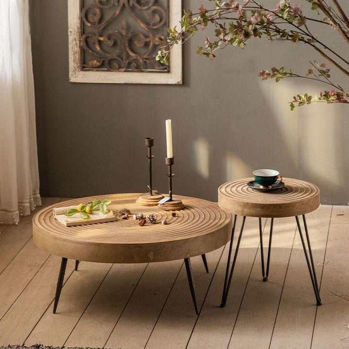 Traditional Japanese Round Tabletop Medium Density Fiberboard Iron Coffee Table 3/4-Leg For Living Room