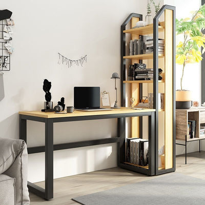 Modern Minimalist Rectangular Steel Particle Board Desks & 5-Tier Bookshelves For Home Office