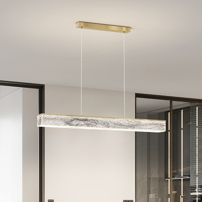 Modern Minimalist Rectangular Copper Resin LED Island Light Chandelier For Dining Room