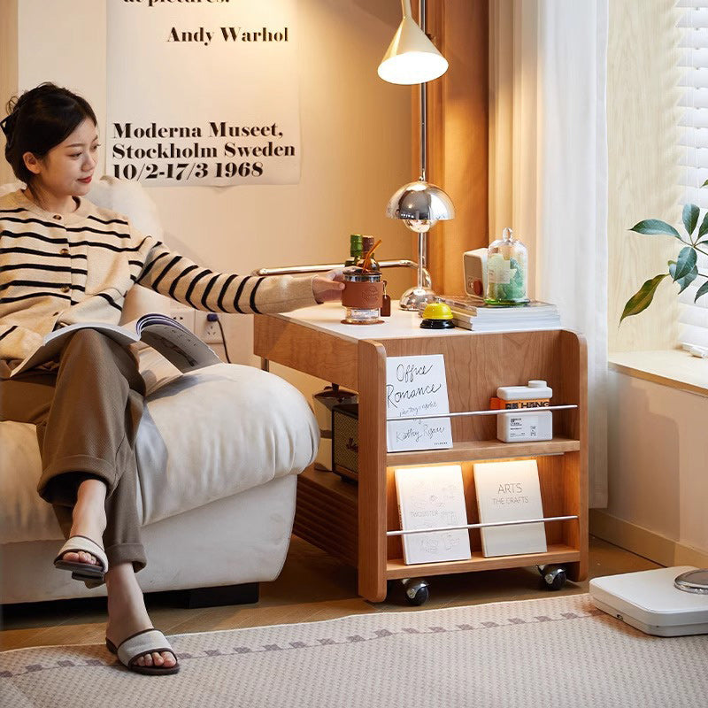 Zeitgenössischer japanischer abnehmbarer rechteckiger Massivholz-Beistelltisch 2-stufig für Wohnzimmer 