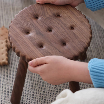 Contemporary Creative Round Cookie-Shaped Black Walnut Solid Wood Kids Low Stool For Living Room