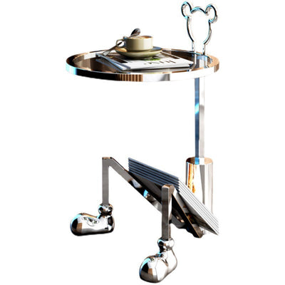Table d'appoint contemporaine créative ronde en verre avec plateau en acier inoxydable pour salon 