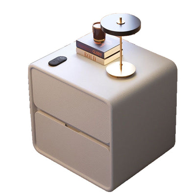 Modern Minimalist Rectangular Medium Density Fiberboard Cat-Scratch-Resistant Leather Solid Wood Nightstand 2-Drawer For Bedroom