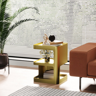 Contemporary Creative Rectangular Stainless Steel Side Table 3-Tier For Living Room