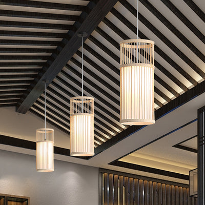 Linterna colgante de bambú tejido Zen japonés de 1 luz 