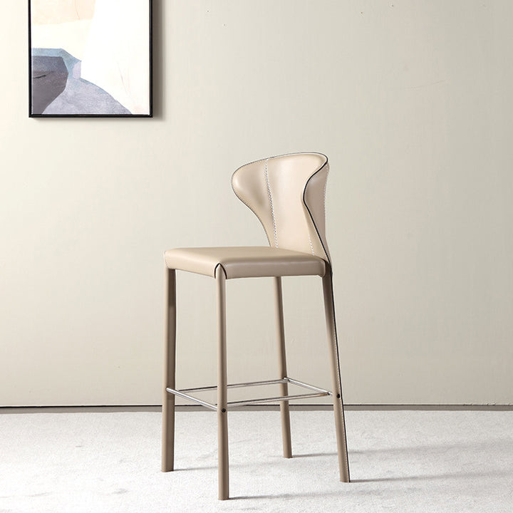 Taburete de bar moderno minimalista cuadrado de acero al carbono con piel sintética tipo silla de montar, sin respaldo ni brazos, para comedor 