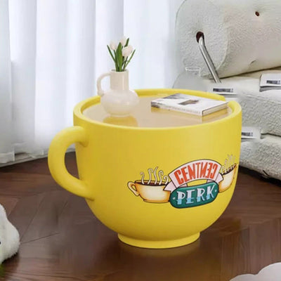 Table d'appoint en résine avec verre et rangement pour salon - Tasse à café ronde créative contemporaine 