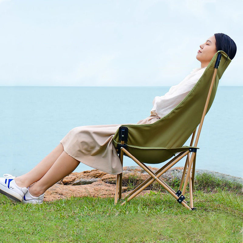 Modern Minimalist Square Fabric Carbon Steel Beech Wood Backrest Armrest Folding Chair For Outdoor