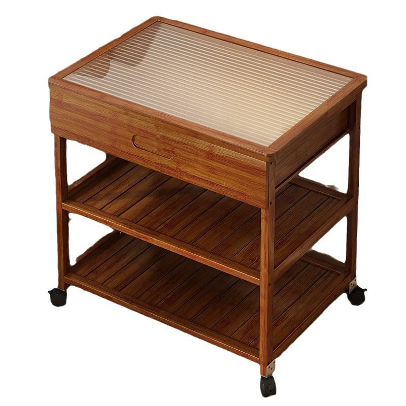 Mesa Auxiliar Nórdica Contemporánea de Vidrio Rectangular de Bambú de 3 Niveles para Sala de Estar 