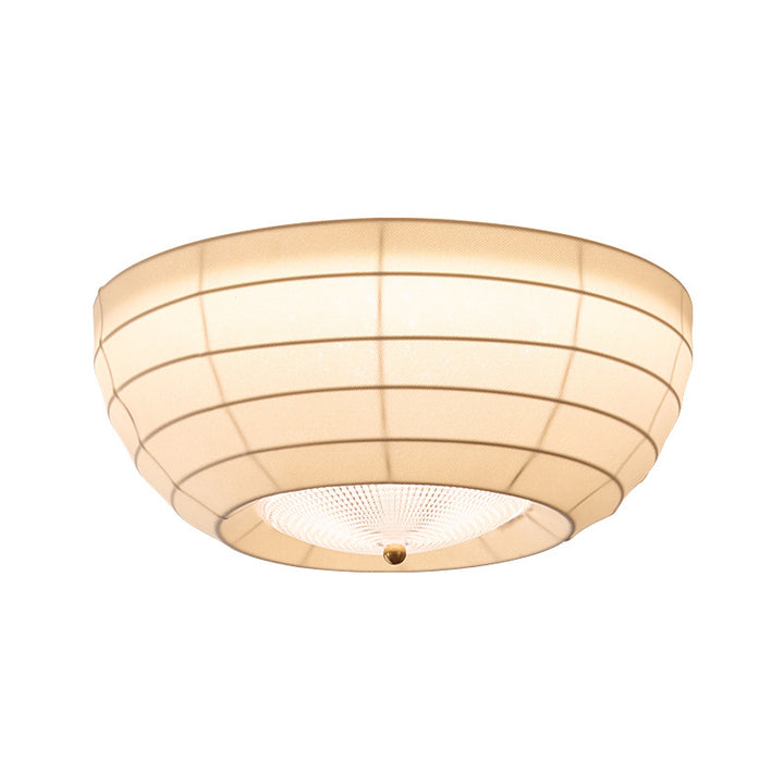 Traditional Japanese Round Hardware Fabric Crystal LED Flush Mount Ceiling Light For Bedroom
