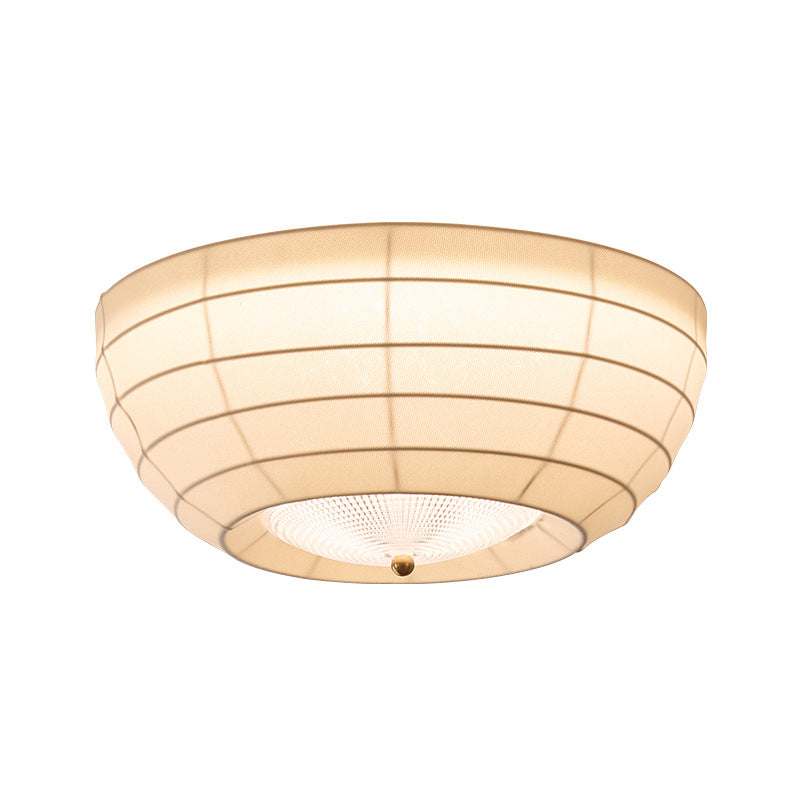 Traditional Japanese Round Hardware Fabric Crystal LED Flush Mount Ceiling Light For Bedroom
