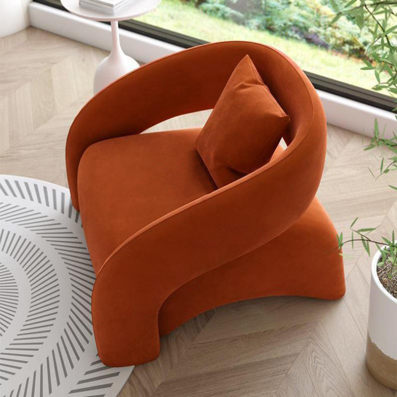 Modern Luxury Curved Square Leather Sherpa Fabric Wood Accent Chair Backrest Arm For Living Room