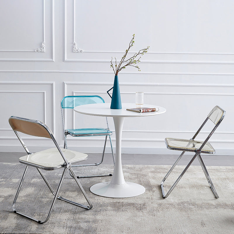 Modern Minimalist Rectangular Foldable PVC Iron Dining Chair Backrest Armless For Dining Room