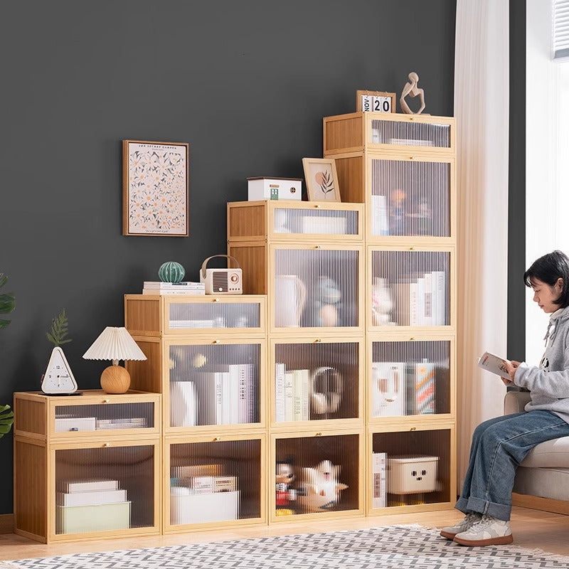 Modern Minimalist Rectangular Acrylic Bamboo Composite Board Bookshelves 1-Cabinet For Living Room